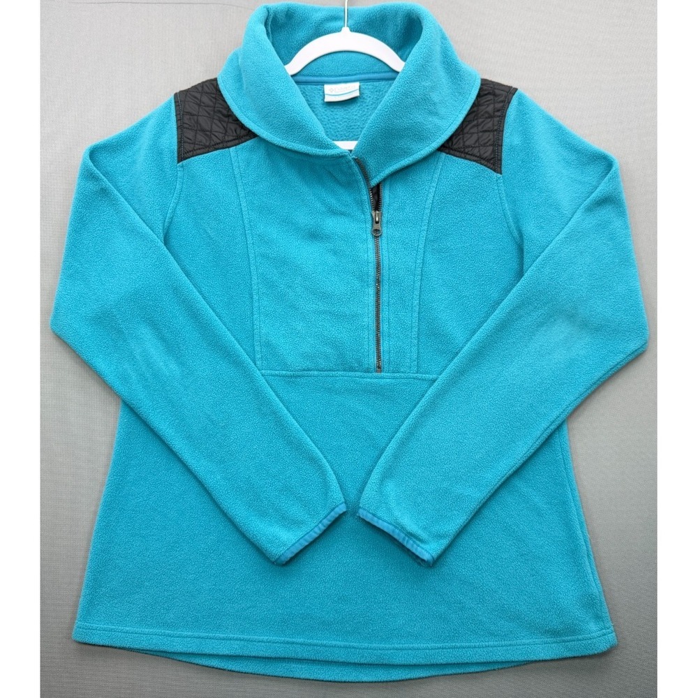 Columbia Quilted Fleece Pullover Jacket Half Zip Teal Blue AL1709 | Womens Large